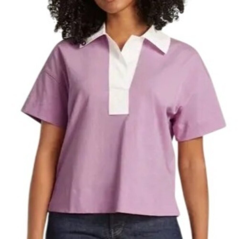 EVERLANE The Retro Jersey Polo Shirt~XS~Mauve Pink Organic Oversized NWT L339
